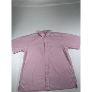 IZOD Jeans Shirt Mens Large Pink Gingham Check Short Sleeve Button Down Cotton
